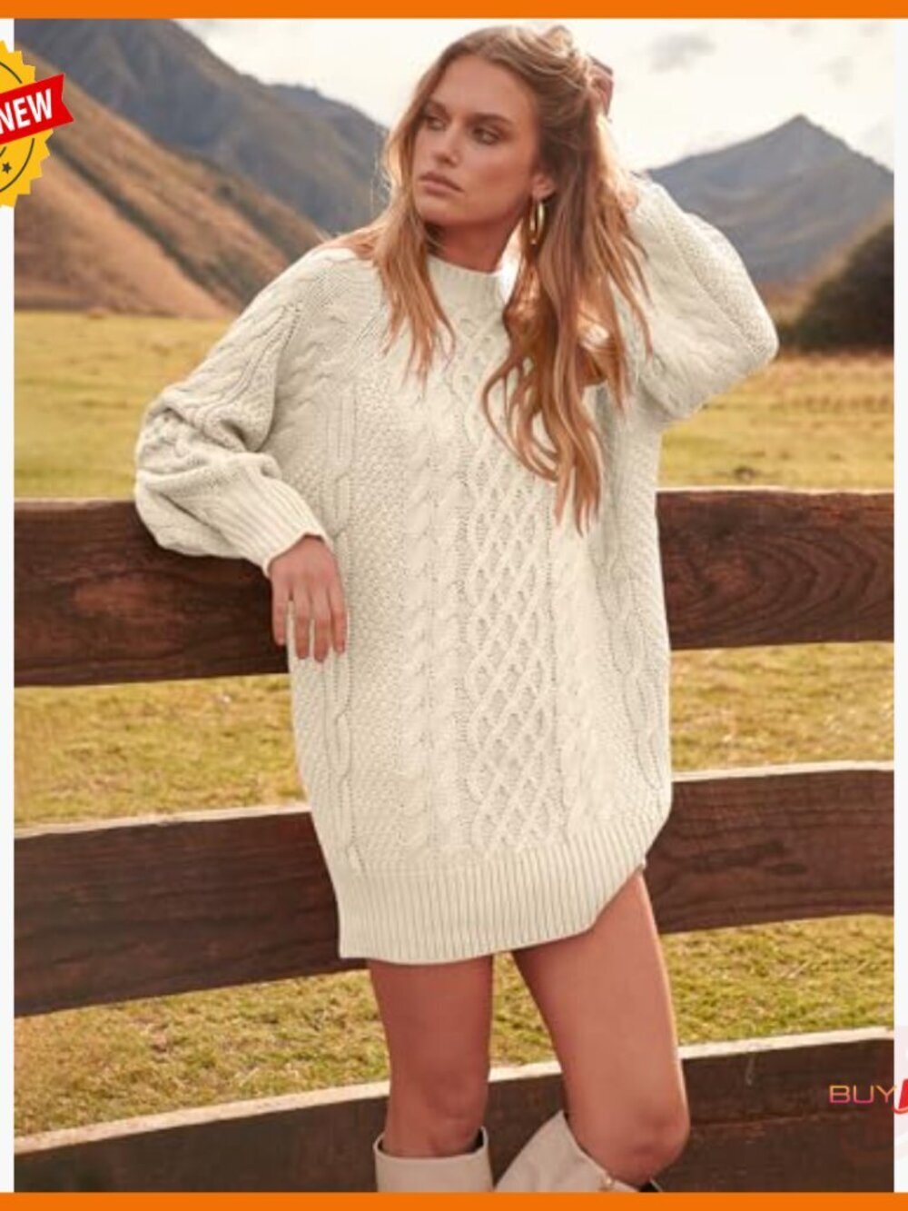 Oversized Cable Knit Sweater Dress Long Sleeve Chunky Winter Mini - Picture 5 of 7